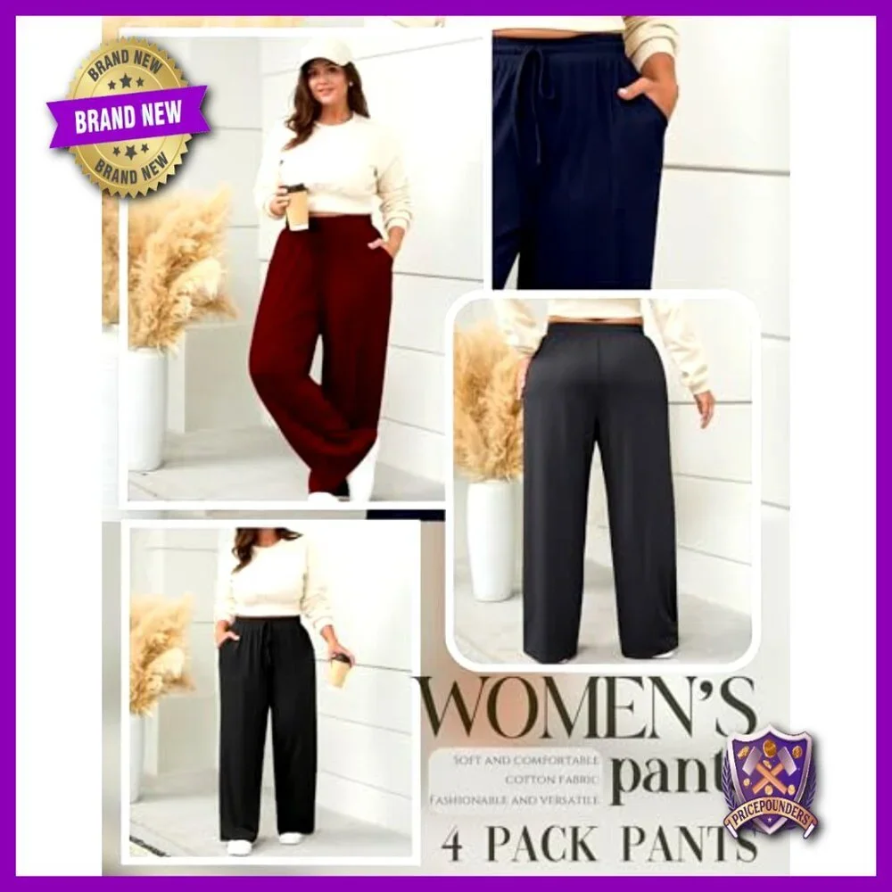 Plus Size Drawstring Yoga Pants with Pockets Wide Leg Lounge Sweatpants